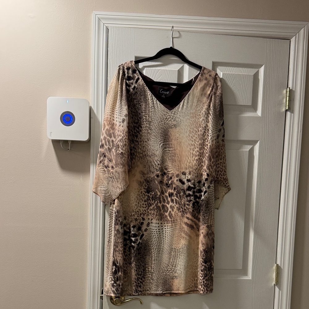 connected apparel Beige and Brown Animal Print Midi Dress